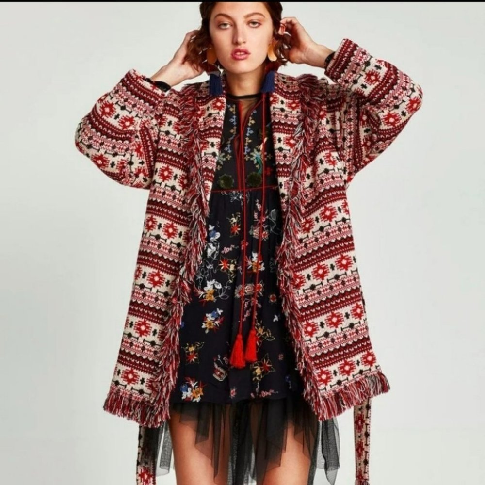 ZARA Aztec Navajo Style Wrap Fringe Cardigan